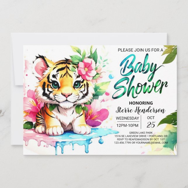 Tiger Cub Baby Girl Shower Invitation (Front)