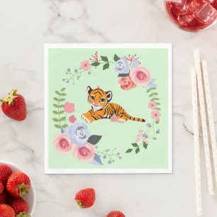 Tiger Cub Floral Baby Shower Napkins