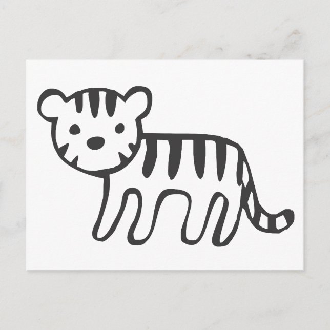 Tiger Cub in Black and White Sketch Postcard (Front)