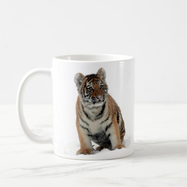 Tiger Cub in the Snow Photograph Coffee Mug (Left)