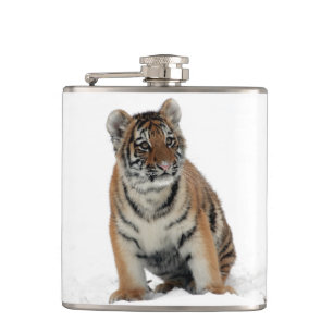 Tiger Cub in the Snow Photograph Flask