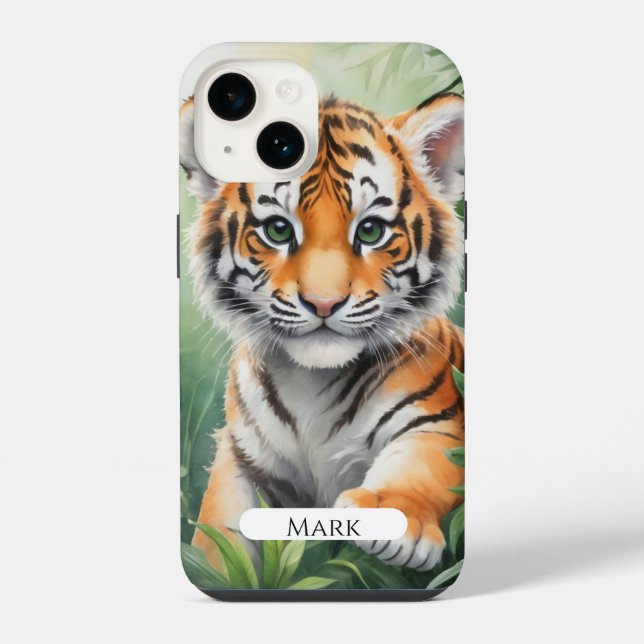 Tiger cub in woods iphone case (Back)