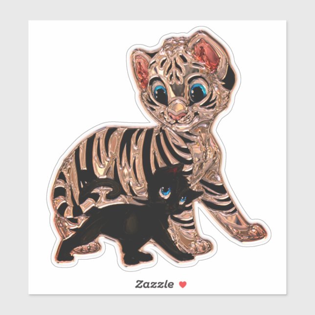 Tiger cub kitten cat cute metallic look cartoon  sticker (Sheet)