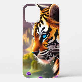 Tiger Cub, Purple Flowers iPhone 12 Case