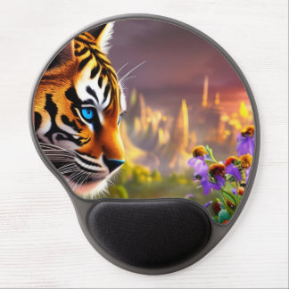 Tiger Cub, Purple Flowers Gel Mouse Pad