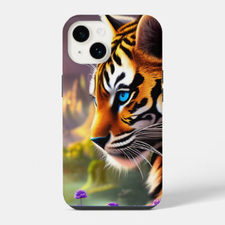 Tiger Cub, Purple Flowers iPhone 14 Case