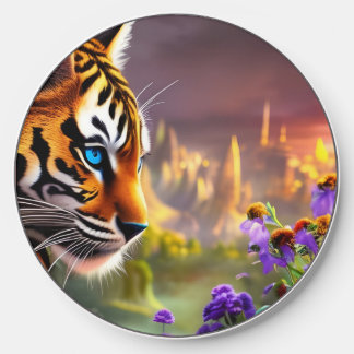 Tiger Cub, Purple Flowers Wireless Charger
