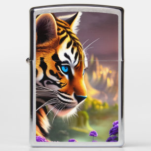 Tiger Cub, Purple Flowers Zippo Lighter