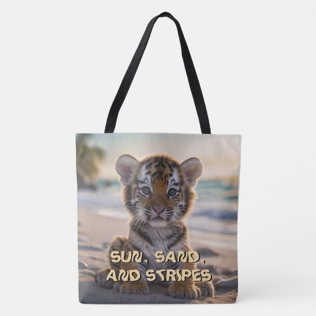 Tiger Cub "SUN, SAND, AND STRIPES" Beach Tote Bag (Front)