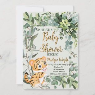 Tiger Cub Watercolor Light Green Baby Shower Invitation