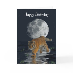 Tiger Cub Wild-Cat Full Moon Fantasy Birthday Card