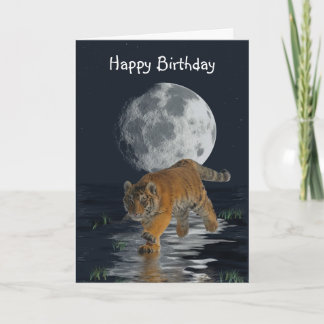 Tiger Cub Wild-Cat Full Moon Fantasy Birthday Card