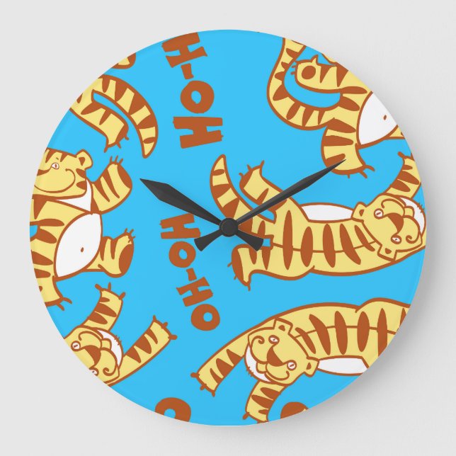 Tiger Cubs Cartoon: Funny Seamless. Large Clock (Front)
