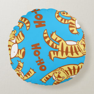 Tiger Cubs Cartoon: Funny Seamless. Round Pillow