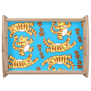 Tiger Cubs Cartoon: Funny Seamless. Serving Tray