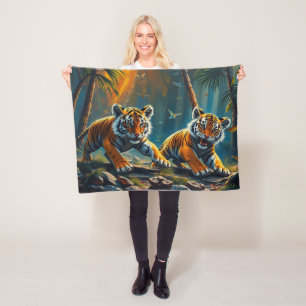 Tiger Cubs in Magical Jungle Fleece Blanket