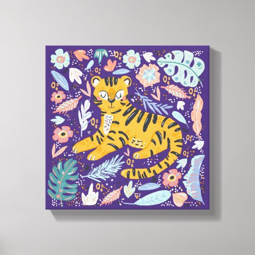 Tiger Cute Floral Canvas Print