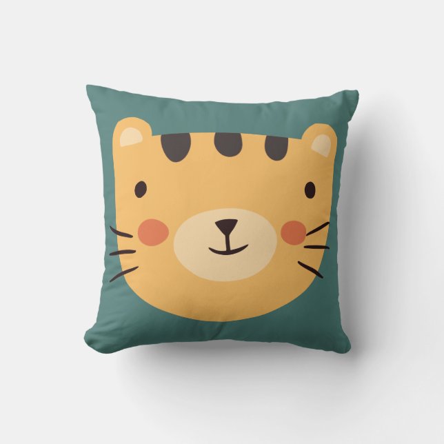 Tiger Cute Green nursery Baby Room Throw Pillow (Front)