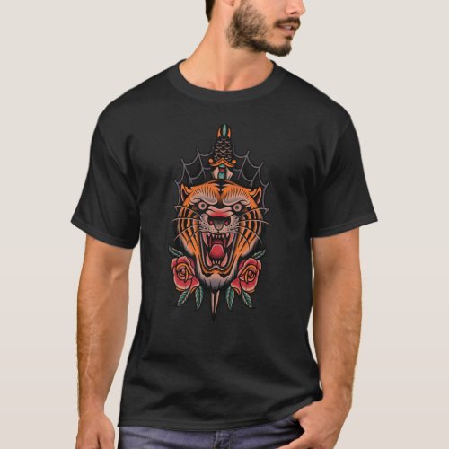 Tiger Dagger T_Shirt Traditional Tattoo T_Shirt