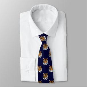 Tiger Dark Navy Blue Background Neck Tie