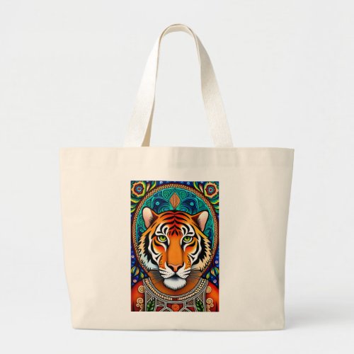 Tiger Degital illustration  Large Tote Bag