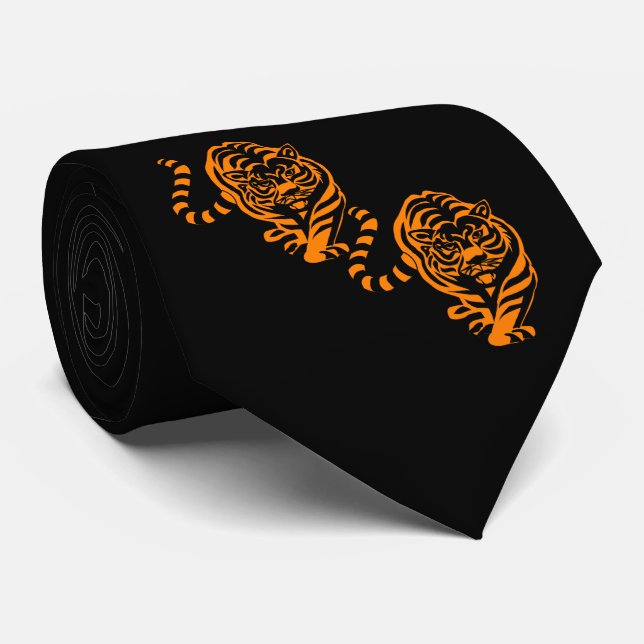 Tiger Design  Orange/Black Team Mascot Necktie (Rolled)