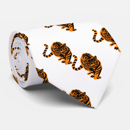 Tiger Design  OrangeBlack Team Mascot On White Neck Tie