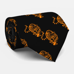 Tiger Design  Orange Team Mascot On Black Tie