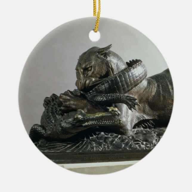 Tiger devouring an alligator, 1832 (bronze) ceramic ornament (Front)