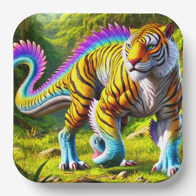 Tiger Dinosaur Paper Plates (Front)