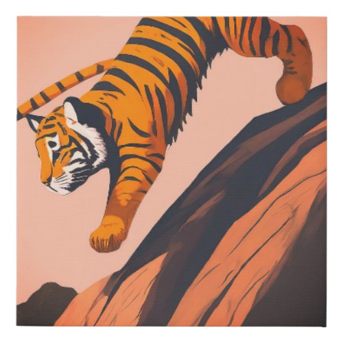Tiger Dive Faux Canvas Print