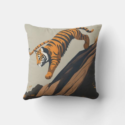 Tiger Dive Throw Pillow