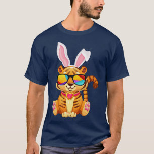 Tiger Dog Cool Sunglass Bunny Hat Happy Easter Day T-Shirt