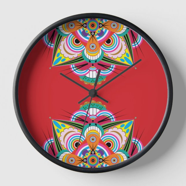 Tiger Dragon Mandala Wood Framed Clock (Front)