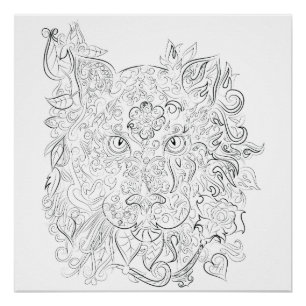 Tiger drawing adult coloring poster