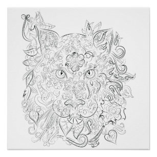 Tiger drawing adult coloring poster