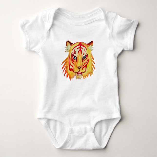 Tiger Drawing Baby Jersey Bodysuit, White Baby Bodysuit (Front)