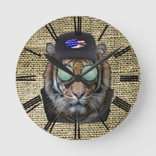 Tiger-dressed up joke round clock