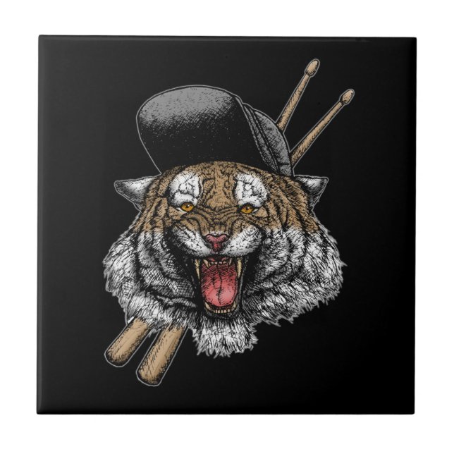 Tiger Drummer Ceramic Tile (Front)
