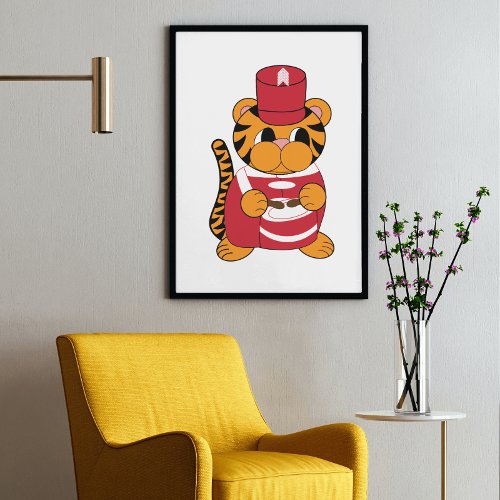Tiger Drummer Marching Band Red and White Poster