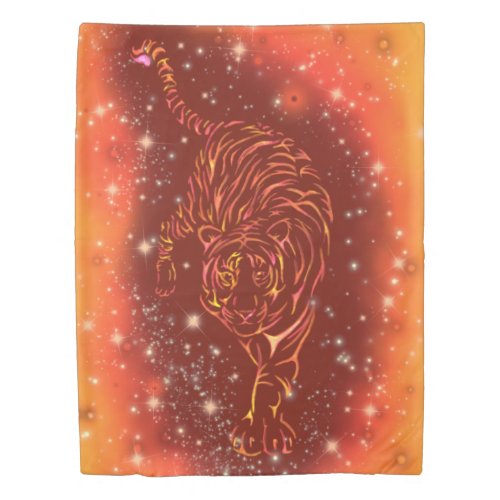 Tiger Duvet Cover Running In Starry Night