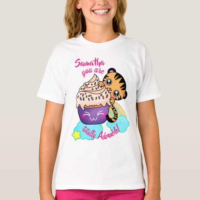 Tiger Eating Cupcake as You are Adorable T-Shirt (Front)
