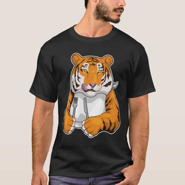 Tiger Eating Fork T-Shirt (Front)
