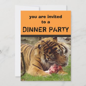 Tiger Eating His Meat Dinner Party Invitations by goodmoments at Zazzle