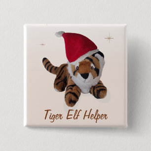 Tiger Elf Helper In Santa Hat  Badge Name Tag Pinback Button