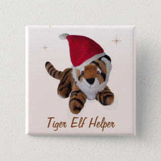 Tiger Elf Helper In Santa Hat  Badge Name Tag Pinback Button at Zazzle