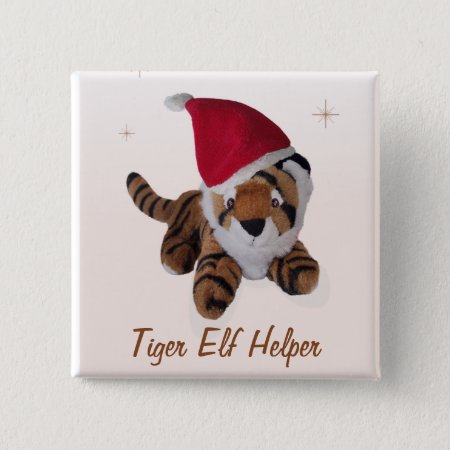Tiger Elf Helper In Santa Hat  Badge Name Tag Pinback Button