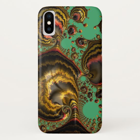 Tiger Eye Clam Shells on Teal Fractal Abstract iPhone XS Case