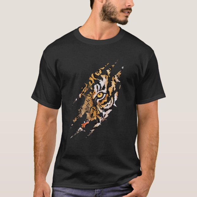 Tiger Eye Claw Marks Wild Bengal Safari Zookeeper T-Shirt (Front)