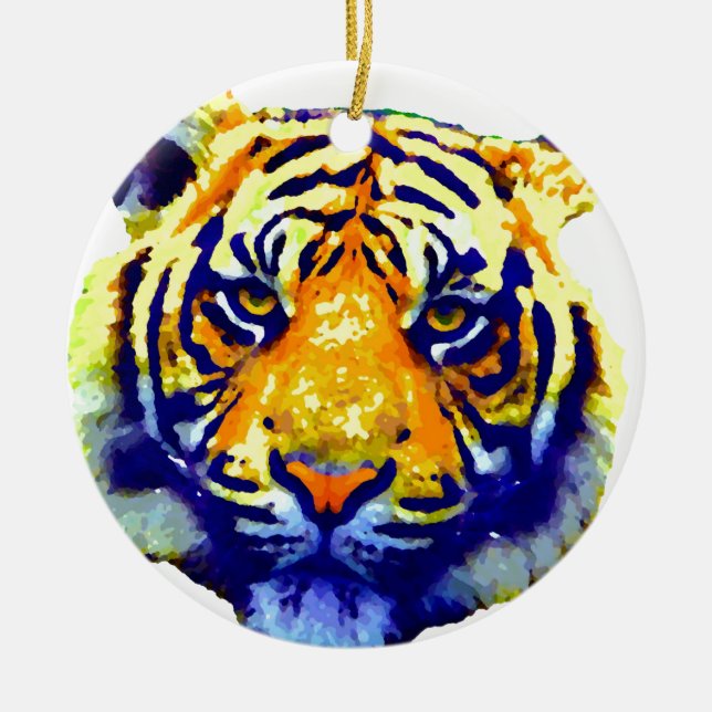 Tiger Eyes Pop Art Ceramic Ornament (Front)